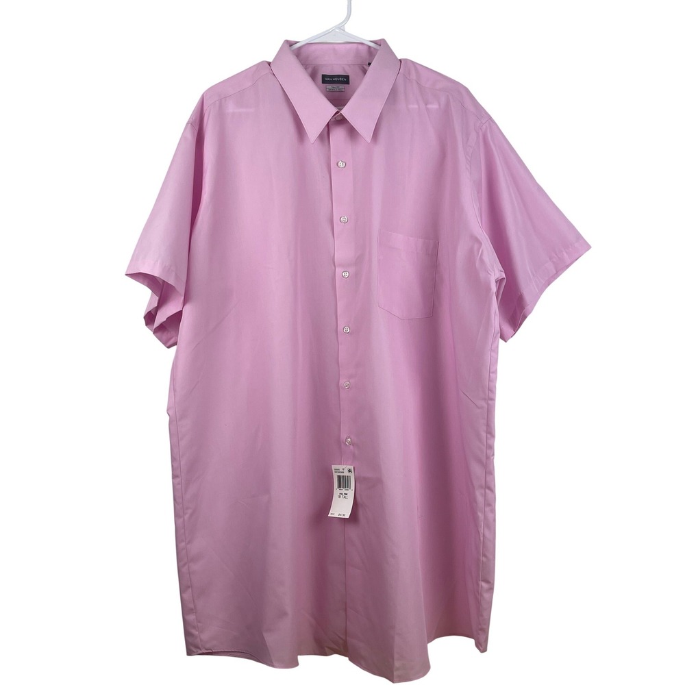VAN HEUSEN Mens Pale Pink Tall Fit Wrinkle Free SS Dress Shirt 4XL NWT 00787
